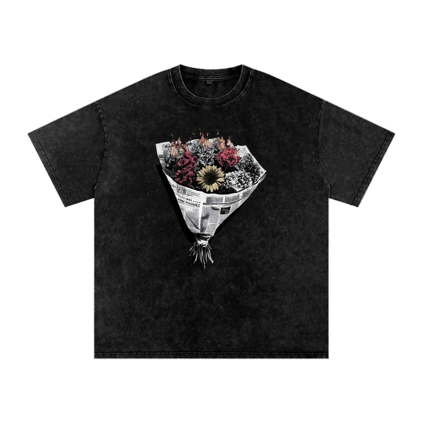 burning flowers t-shirt,gothic streetwear tee,dark art oversized shirt,acid wash unisex fashion,AllFleshRots cotton apparel