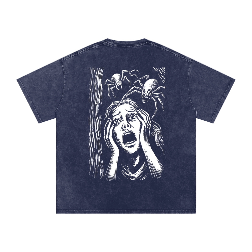 Scream of the Arachnophobe - Acid Wash Oversize Back-Print T-Shirt