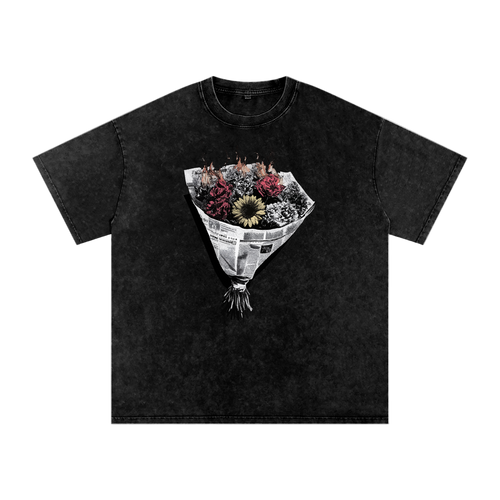 burning flowers t-shirt,gothic streetwear tee,dark art oversized shirt,acid wash unisex fashion,AllFleshRots cotton apparel