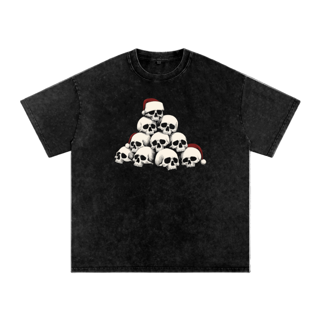gothic christmas t-shirt,skull santa tee,dark holiday streetwear,acid wash unisex fashion,AllFleshRots oversized shirt