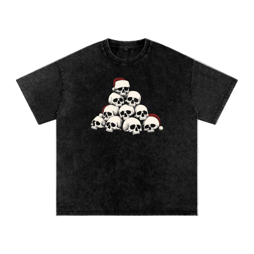 gothic christmas t-shirt,skull santa tee,dark holiday streetwear,acid wash unisex fashion,AllFleshRots oversized shirt