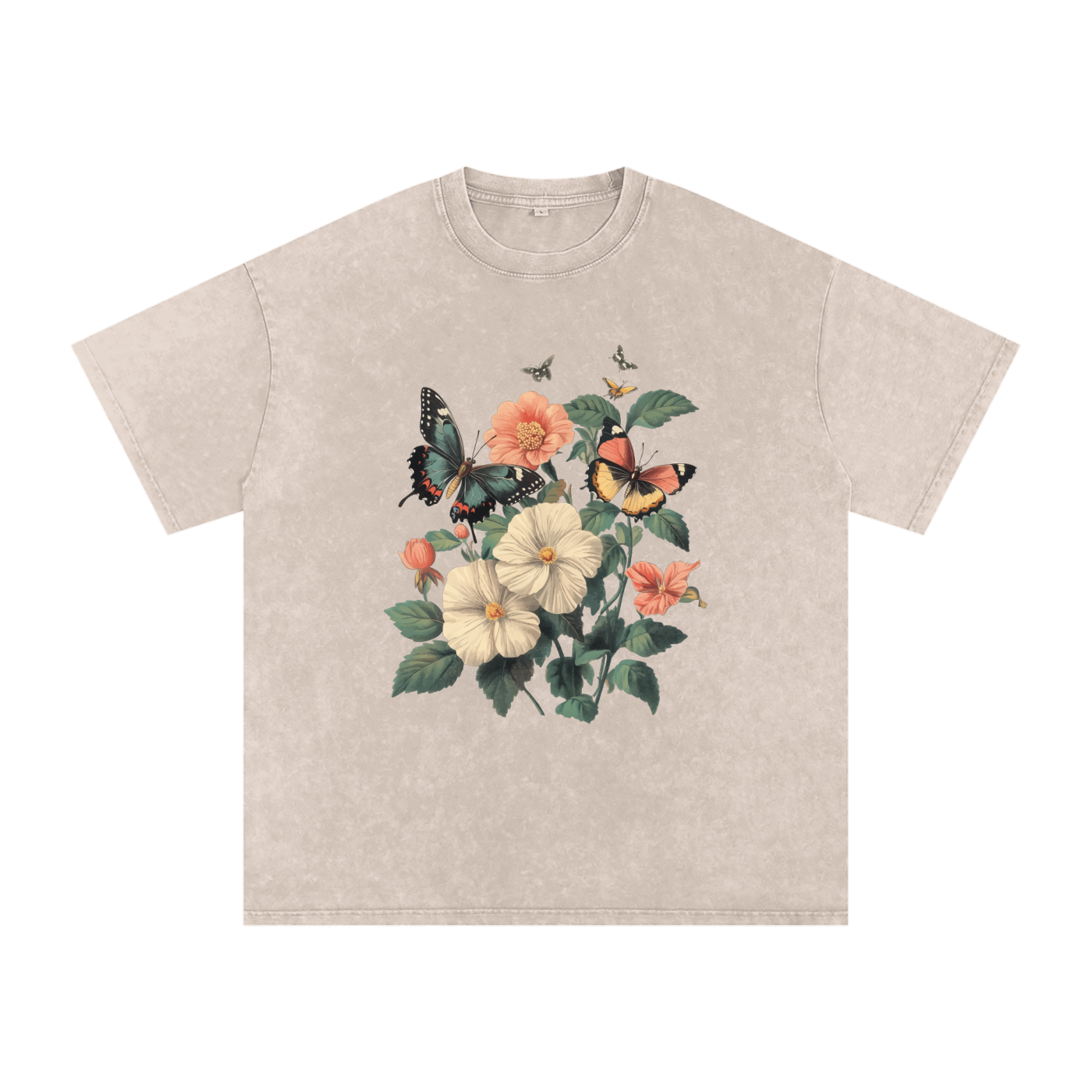 botanical graphic t-shirt,grunge floral fashion,plant and insect design,alternative nature style,nature inspired streetwear,oversized floral shirt,butterfly print tee,aesthetic butterfly top  drop ,drop shoulder casual t-shirt,cottagecore streetwear