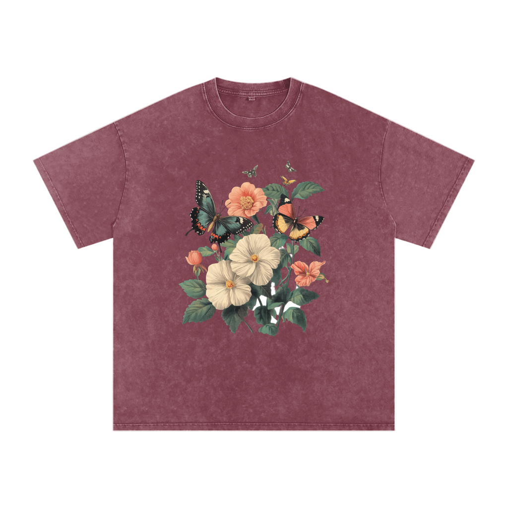 botanical graphic t-shirt,grunge floral fashion,plant and insect design,alternative nature style,nature inspired streetwear,oversized floral shirt,butterfly print tee,aesthetic butterfly top  drop ,drop shoulder casual t-shirt,cottagecore streetwear