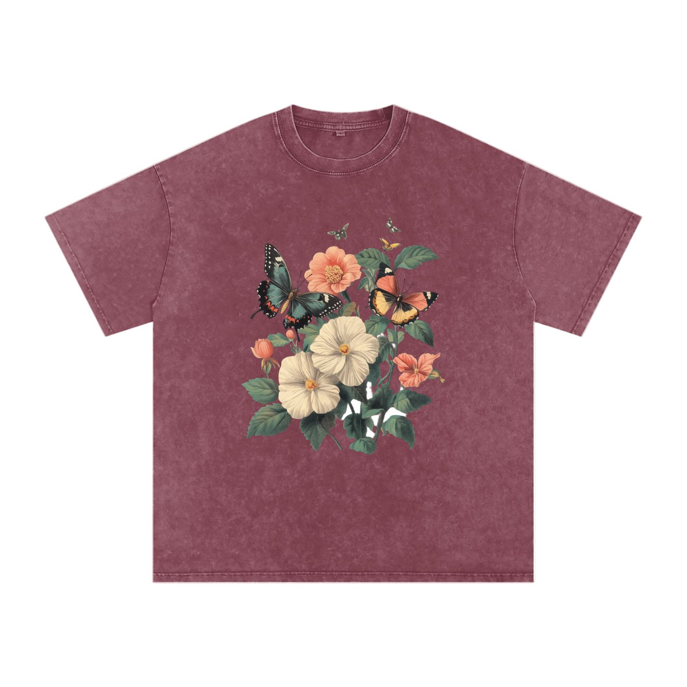 botanical graphic t-shirt,grunge floral fashion,plant and insect design,alternative nature style,nature inspired streetwear,oversized floral shirt,butterfly print tee,aesthetic butterfly top  drop ,drop shoulder casual t-shirt,cottagecore streetwear