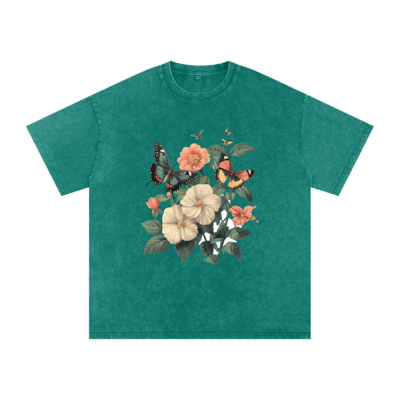 botanical graphic t-shirt,grunge floral fashion,plant and insect design,alternative nature style,nature inspired streetwear,oversized floral shirt,butterfly print tee,aesthetic butterfly top  drop ,drop shoulder casual t-shirt,cottagecore streetwear