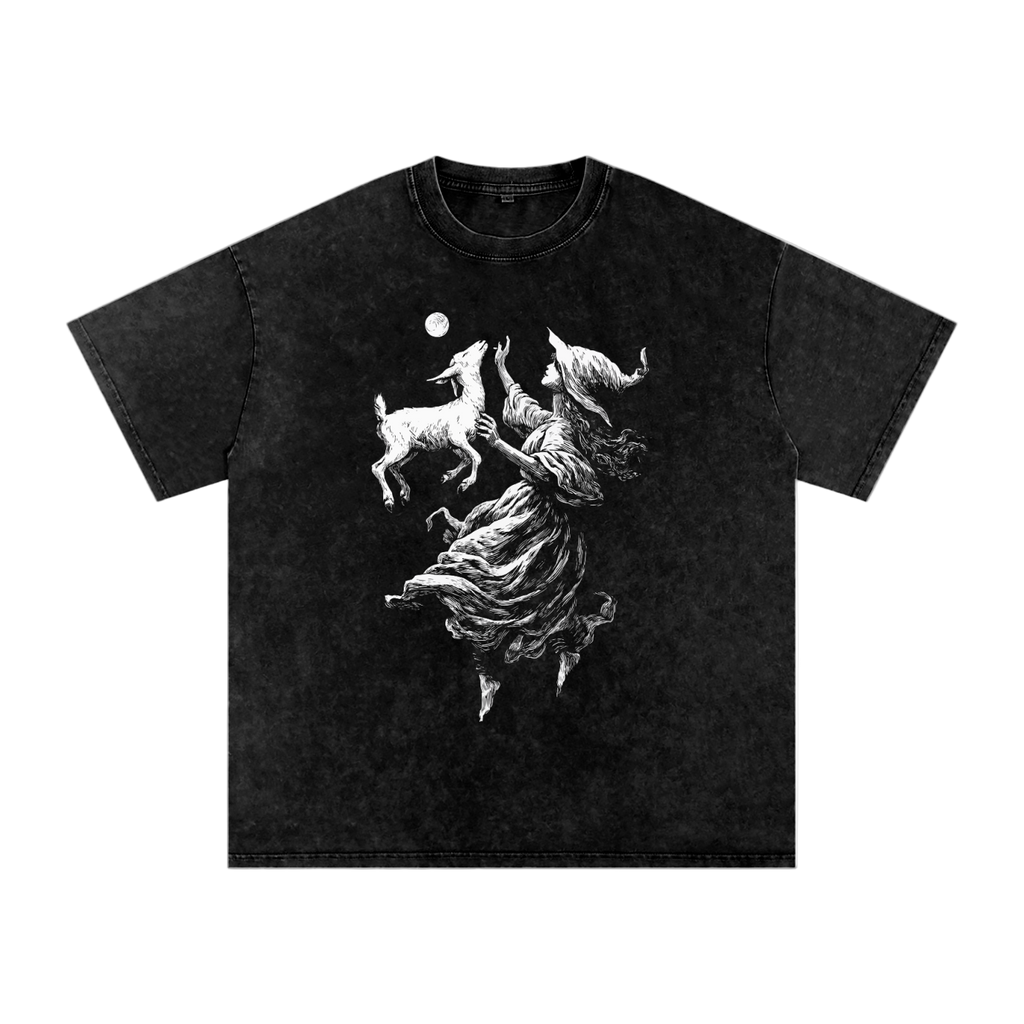 gothic streetwear t-shirt,witchcore oversized tee,dark art unisex clothing,occult aesthetic fashion,acid wash cotton shirt