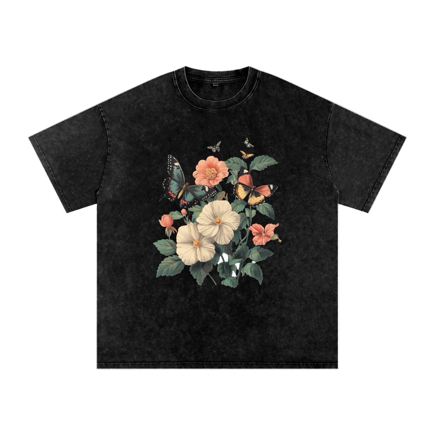 botanical graphic t-shirt,grunge floral fashion,plant and insect design,alternative nature style,nature inspired streetwear,oversized floral shirt,butterfly print tee,aesthetic butterfly top  drop ,drop shoulder casual t-shirt,cottagecore streetwear